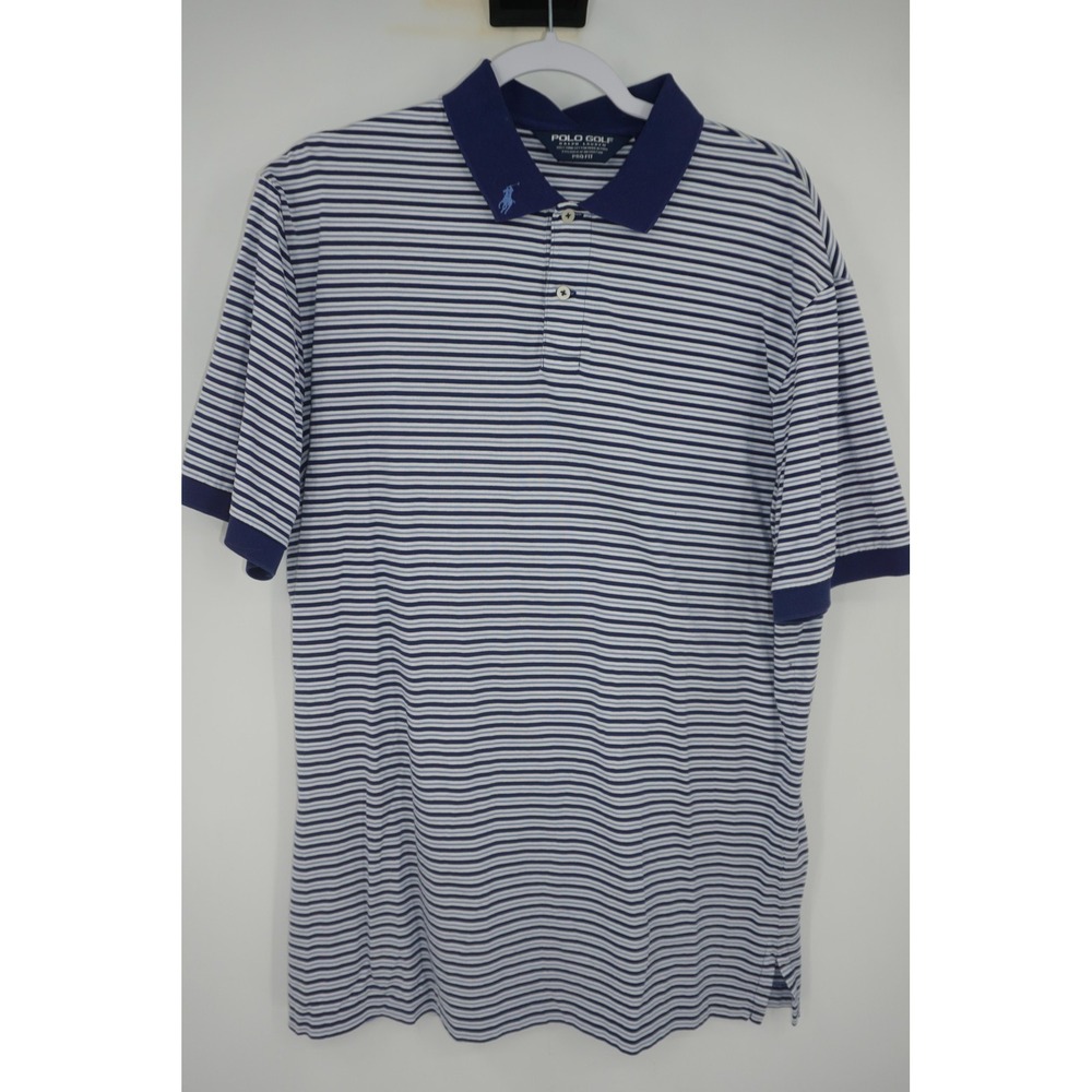 Polo Golf Ralph Lauren Polo Shirt Blue Stripe Pro‎ Fit Mens Large Cotton